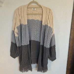 Umgee Open Front Cardigan With Fringed Hem